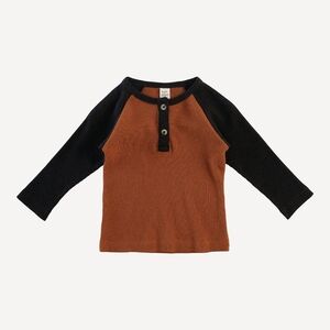 NWT 4T Kate Quinn Long Sleeve Baseball Tee Brown Sugar Black Thermal Cotton